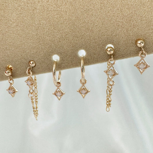 Glinda Pink Moonstone Earrings Set - Gold Filled