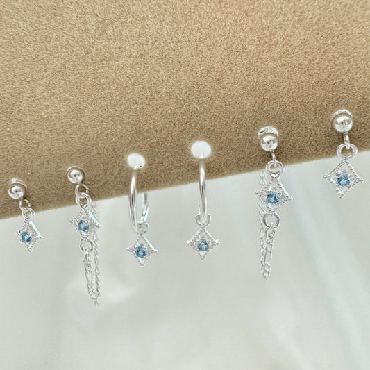 Linae Aquamarine Earrings Set - Sterling Silver