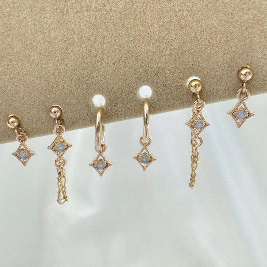 Glaucous Blue Moonstone Earrings Set - Gold Filled