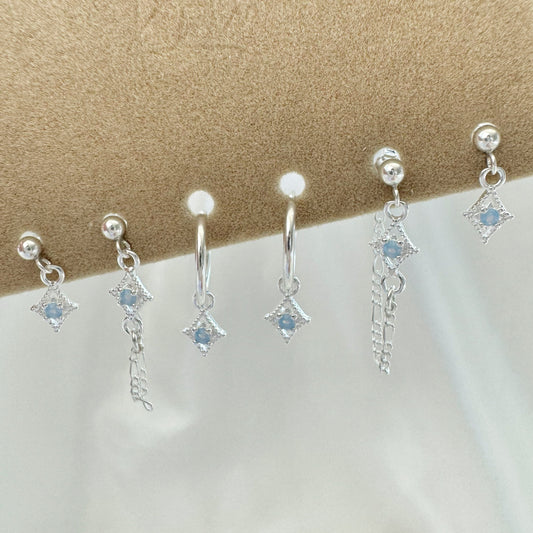 Glaucous Blue Moonstone Earrings Set - Sterling Silver