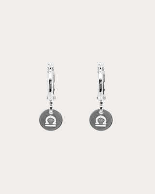 Libra Zodiac Disc Huggie Earrings - Sterling Silver