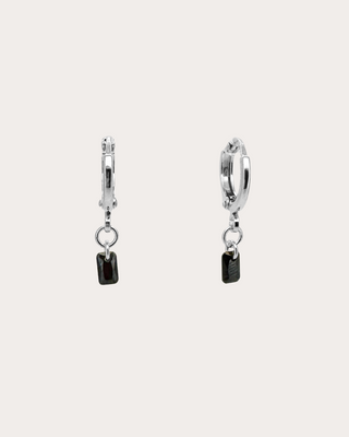 Rectangle Black Gemstone Huggie Earrings - Sterling Silver