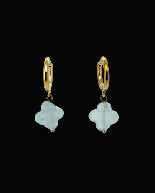 Blue Clover Gem Huggie Earrings