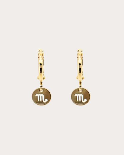 Scorpio Zodiac Disc Huggie Earrings