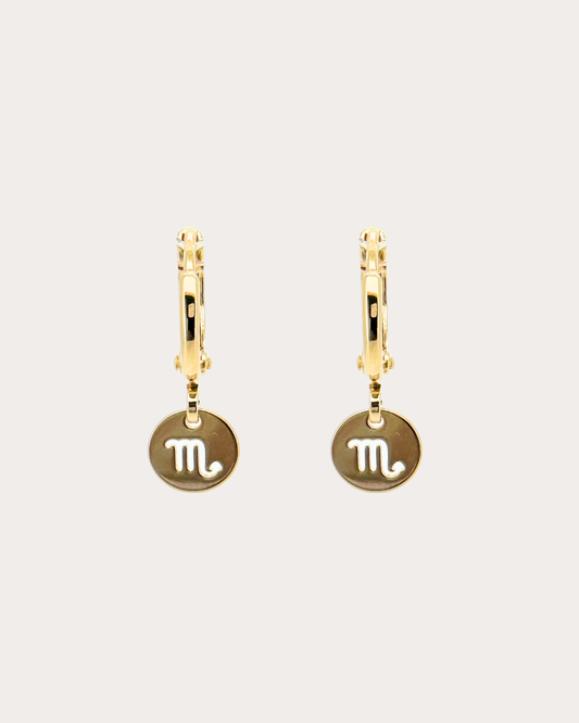 Scorpio Zodiac Disc Huggie Earrings