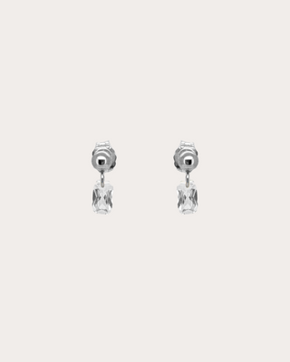Rectangle Diamond Gemstone Dangle Studs - Sterling Silver