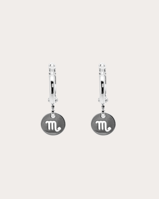 Scorpio Zodiac Disc Huggie Earrings - Sterling Silver