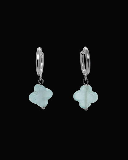Blue Clover Gem Huggie Earrings