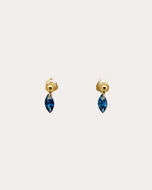 Lens Sapphire Gemstone Dangle Studs