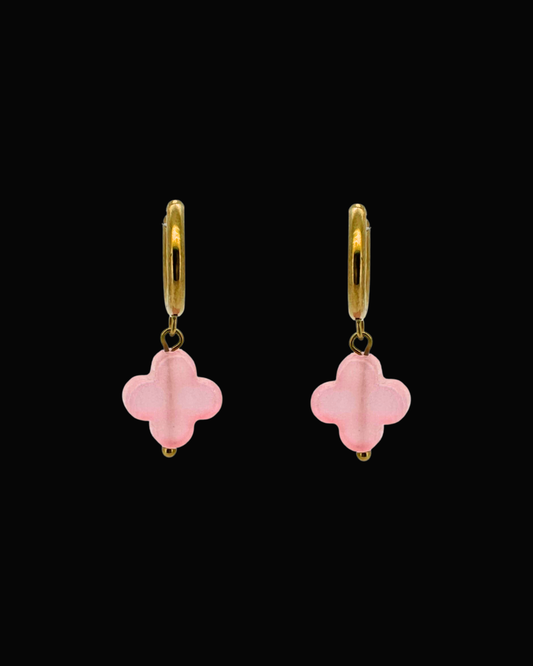 Pink Clover Gem Huggie Earrings