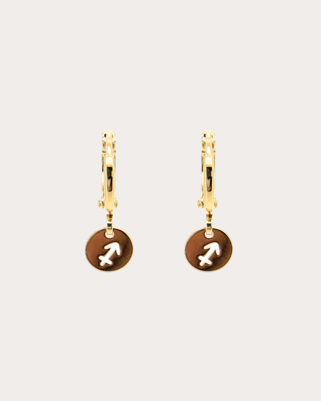 Saggitarius Zodiac Disc Huggie Earrings