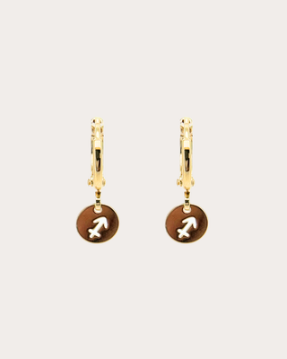 Saggitarius Zodiac Disc Huggie Earrings - Gold Filled