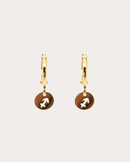 Saggitarius Zodiac Disc Huggie Earrings
