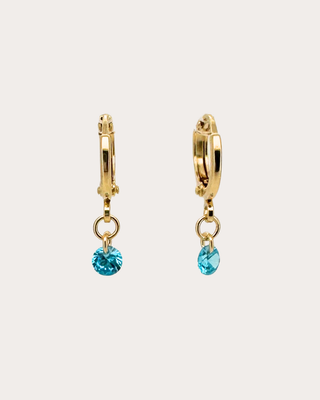 Circle Blue Zircon Gemstone Huggie Earrings - Gold Filled