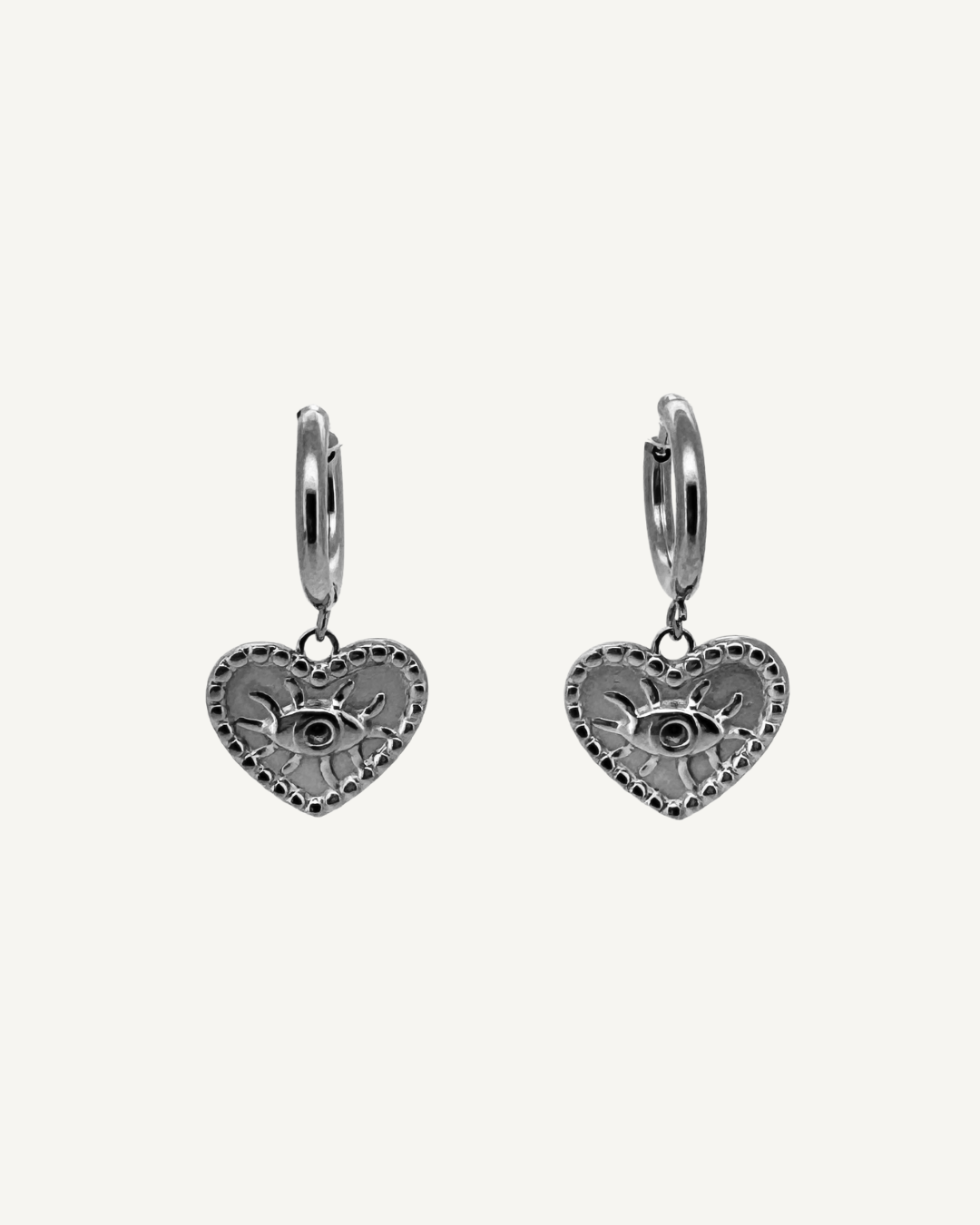 Sybil Heart Evil Eye Huggie Earrings