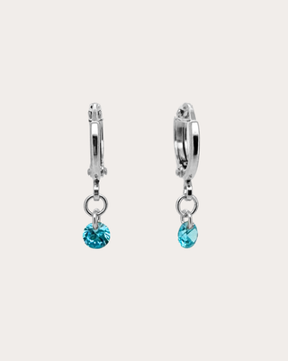 Circle Blue Zircon Gemstone Huggie Earrings - Sterling Silver