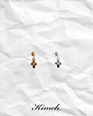 Basic Cross ZC Dangle Stud - Gold Filled/Sterling Silver