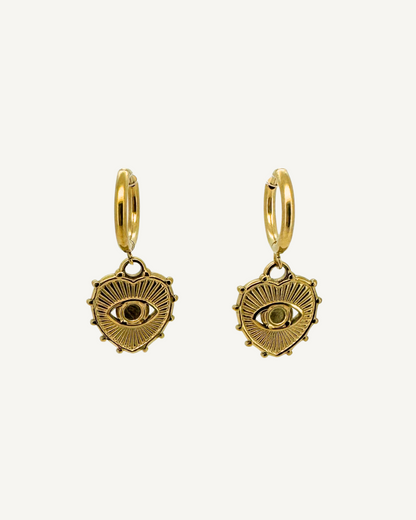 Joyce Heart Evil Eye Huggie Earrings