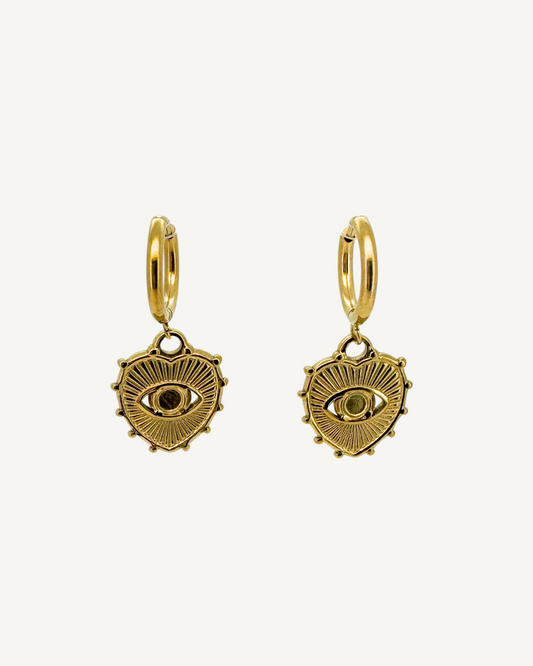 Joyce Heart Evil Eye Huggie Earrings