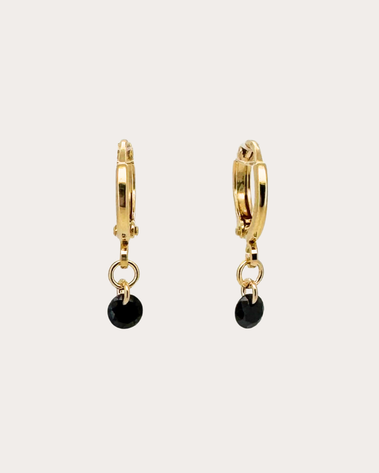 Circle Black Gemstone Huggie Earrings