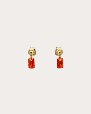Rectangle Ruby Gemstone Dangle Studs - Gold Filled