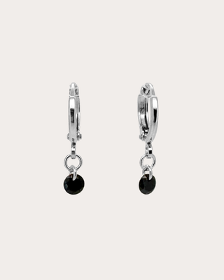 Circle Black Gemstone Huggie Earrings - Sterling Silver