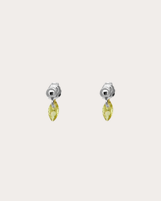 Lens Topaz Gemstone Dangle Studs - Sterling Silver