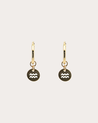 Aquarius Zodiac Disc Endless Hoops - Gold Filled