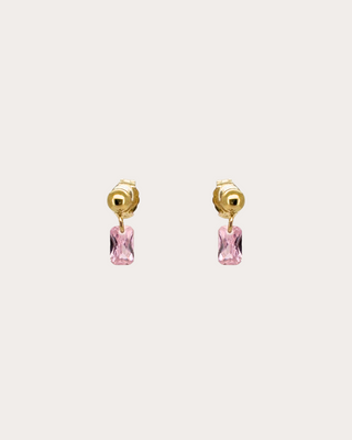 Rectangle Tourmaline Gemstone Dangle Studs - Gold Filled