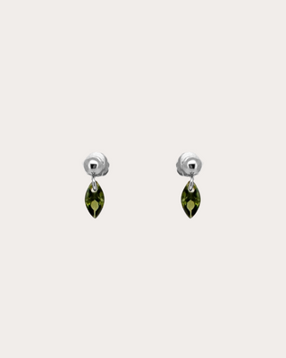 Lens Peridot Gemstone Dangle Studs - Sterling Silver