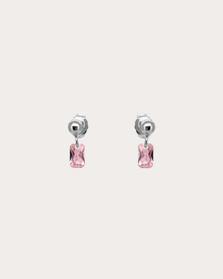 Rectangle Tourmaline Gemstone Dangle Studs - Sterling Silver