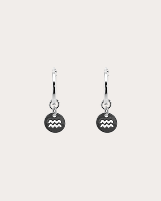 Aquarius Zodiac Disc Endless Hoops - Sterling Silver