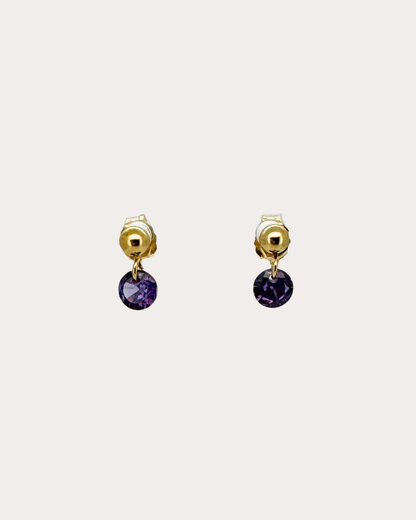 Circle Amethyst Gemstone Dangle Studs