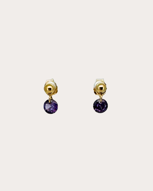 Circle Amethyst Gemstone Dangle Studs