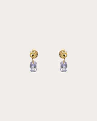 Rectangle Alexandrite Gemstone Dangle Studs - Gold Filled