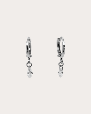 Lens Diamond Gemstone Huggie Earrings - Sterling Silver