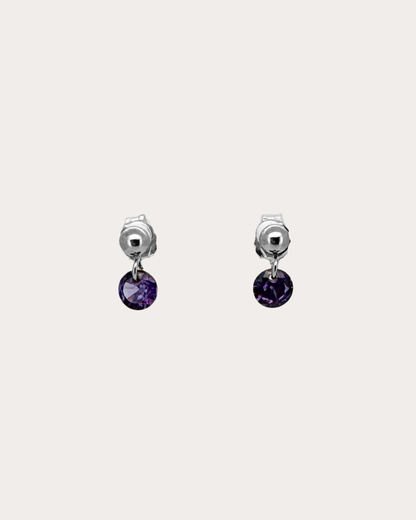 Circle Amethyst Gemstone Dangle Studs