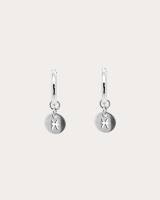Pisces Zodiac Disc Endless Hoops - Sterling Silver