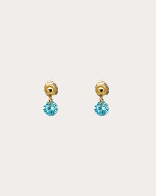 Circle Aquamarine Gemstone Dangle Studs - Gold Filled