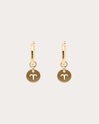 Aries Zodiac Disc Endless Hoops - Gold Filled