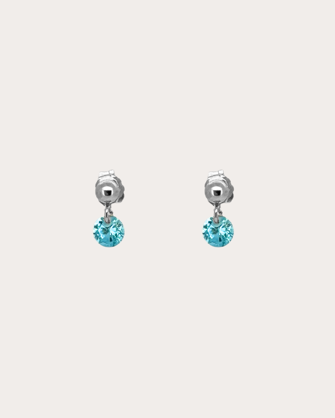 Circle Aquamarine Gemstone Dangle Studs