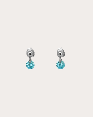 Circle Aquamarine Gemstone Dangle Studs - Sterling Silver
