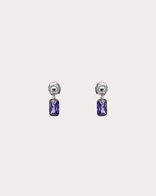 Rectangle Amethyst Gemstone Dangle Studs - Sterling Silver
