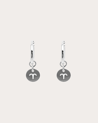 Aries Zodiac Disc Endless Hoops - Sterling Silver