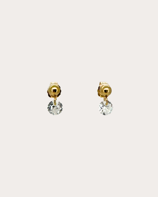 Circle Diamond Gemstone Dangle Studs