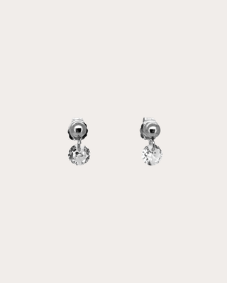 Circle Diamond Gemstone Dangle Studs - Sterling Silver