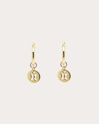 Gemini Zodiac Disc Endless Hoops - Gold Filled