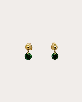 Circle Emerald Gemstone Dangle Studs - Gold Filled