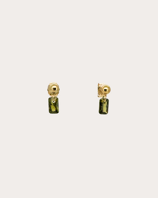 Rectangle Peridot Gemstone Dangle Studs - Gold Filled
