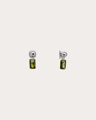 Rectangle Peridot Gemstone Dangle Studs - Sterling Silver
